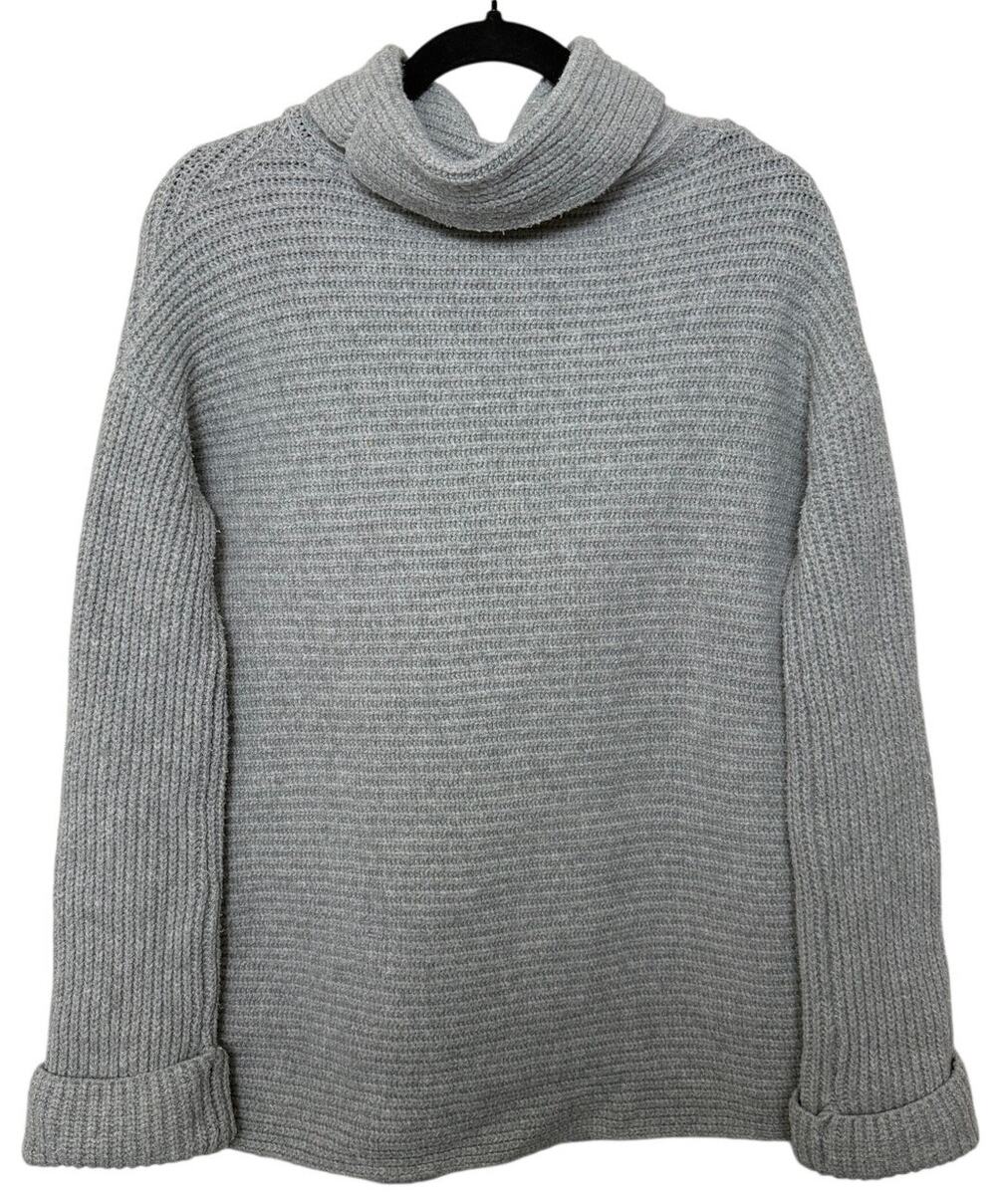 Anthropologie Pilcro Gray Chunky Knit Cozy Cowlneck Sweater Folded Sleeve XS
